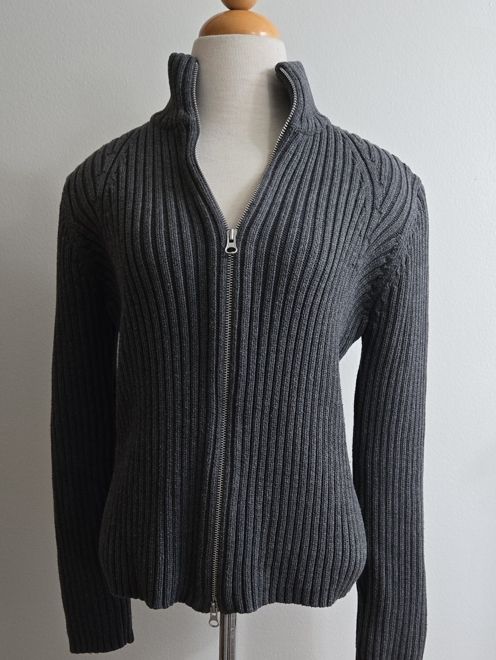 Marsh Landing Charcoal Ribbed Zip-Up Sweater/ 100% Cotton